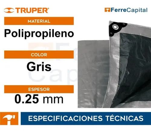 Lona Reforzada, 3 X 5 M, Gris Truper 10771 Plateado