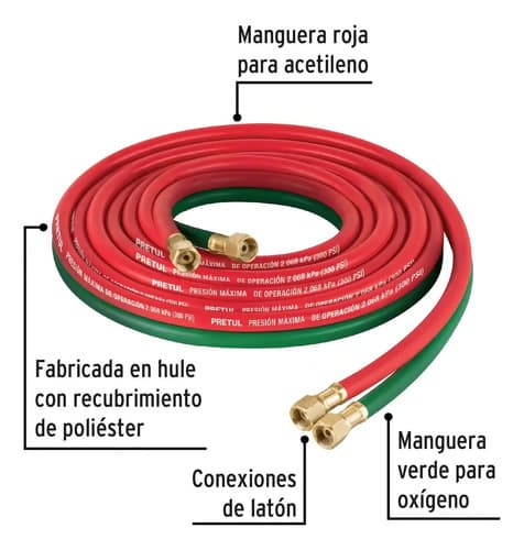 Manguera Cuata Reforzada De 4.5 M Para Oxiacetileno