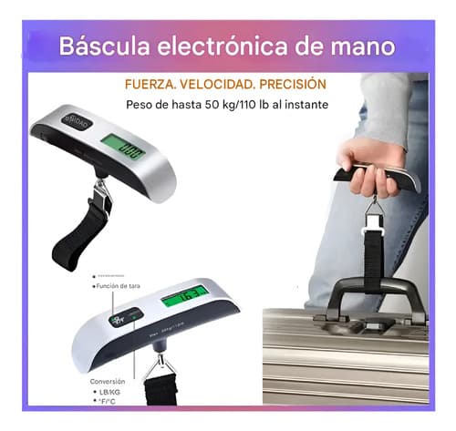 Balanza De Mano Digital Para Valija De 50 Kg Con Función Tara Gris