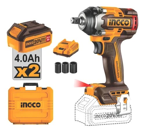 Llave De Impacto Inalámbrica Ingco De 20v Y 500nm, Con Batería Y Accesorios Amarillo