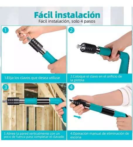 Pistola De Fijación Portátil Vangroup Con 100 Clavos Para Metal Y Plástico 33.8 Cm