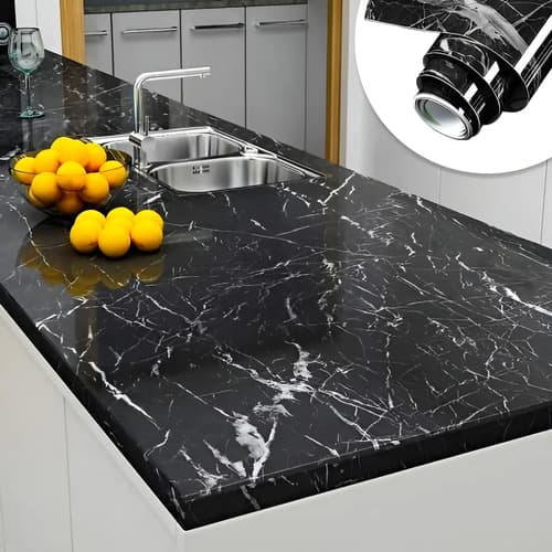 Vinilo Marmol Negro Autoadhesivo 60x300cm Para Mesada Cocina Y Pared