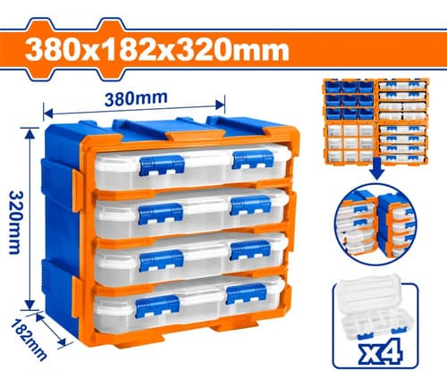 Organizador Gavetero Wadfow Wtb8344 4 Compartimentos 32 Cm Azul Naranja Blanco
