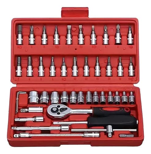 Juego Caja Set Dados Chicharra Herramientas 46 Piezas Eshopangie Rojo