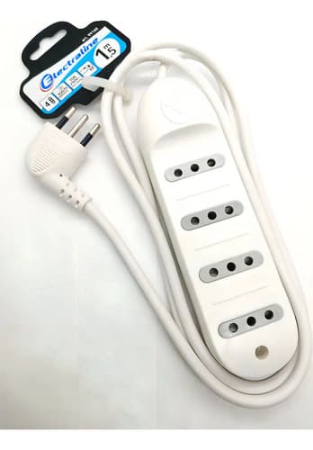 Alargue Electraline 4 Tomas 3 En Línea Cable 2.5 Metros 10a Modelo 99030 Blanco