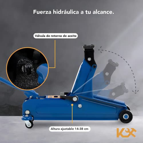Gato Hidraulico De Patin 3 Toneladas Portatil Con Maneral 4 Ruedas Color Azul Para Carro Y Suv Kingsman