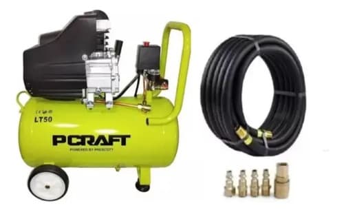 Compresor De Aire Prescott 50 Litros, 2.5hp + Manguera 10 Mt Verde Claro 220v Monofásica