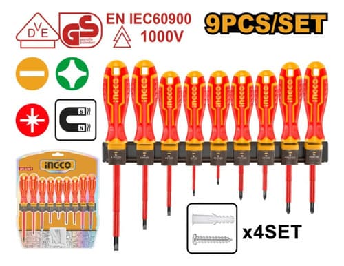 Set De 9pcs Destornilladores Aislados Ingco Hkisd0908