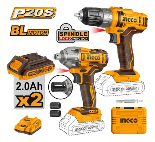 Kit Llave De Impacto + Taladro Inalámbrico Ingco +2 Baterías Cosli230702 Amarillo 50 Hz/60 Hz