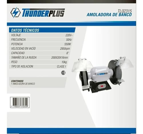 Amoladora De Banco Thunderplus 550w 200mm + Discos