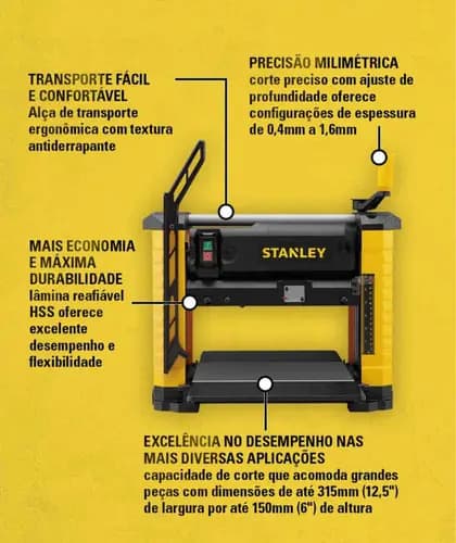 Plaina Desengrossadeira Portátil Stanley Stp18-b2 1800w Amarillo