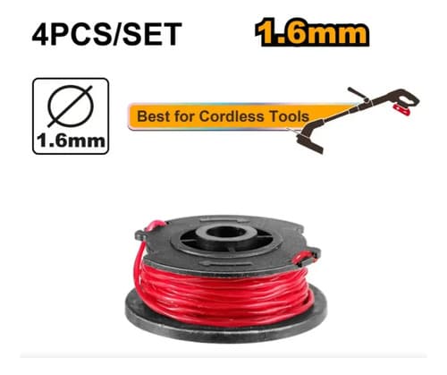 Set X 4 Carretel Con Tanza 1,6mm Ingco Bordeadora Industrial Negro Rojo