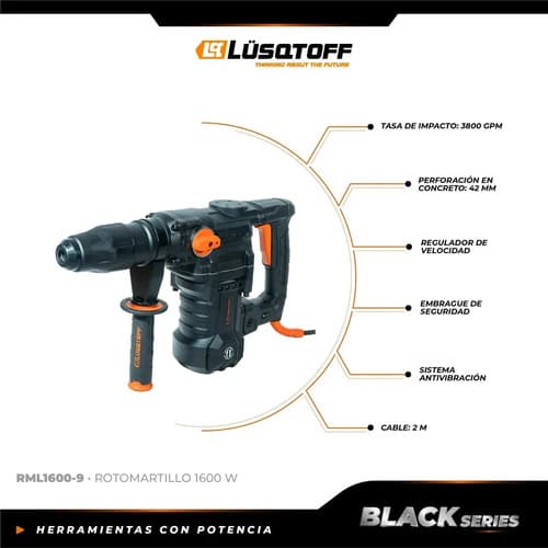 Rotomartillo Demoledor Sds Max 1600w 10joules Lusqtoff Negro 50 Hz