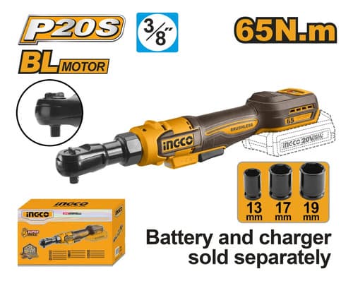 Llave Impacto Crique A Batería Ingco 20v Encastre 3/8 65nm Naranja