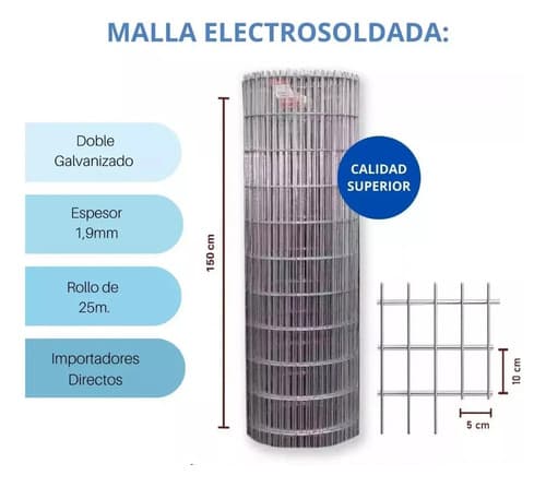 Tejido Malla Electrosoldada Galvanizada Rollo 1.50m X 25 Mts Plateado