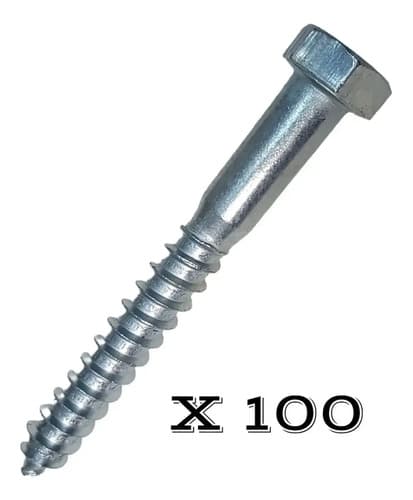 100 Tornillos Tirafondo Hexagonal Zincado 3/8 X 2 1/2 - 65mm