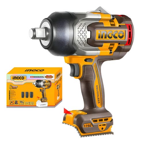 Llave De Impacto 1750nm 20v + 3 Dados Sin Bat Ingco 50/60hz Amarillo