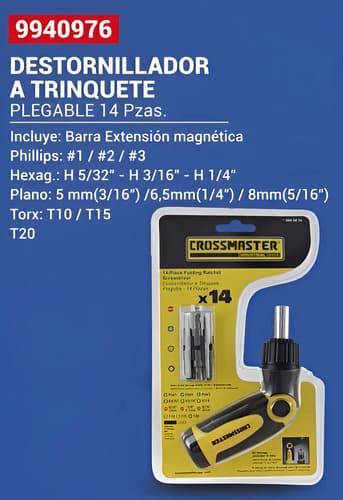 Destornillador A Trinquete Plegable 14 Piezas Crossmaster