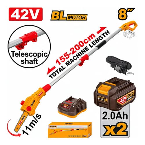 Motosierra De Altura 42v 8 2 Bat 2.0ah + Cargador Ingco Naranja Claro