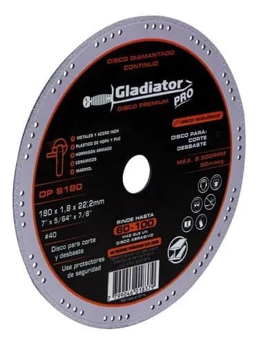 Disco Diamantado De Corte Gladiator Pro Para Metal Y Cerámicos 180 Mm