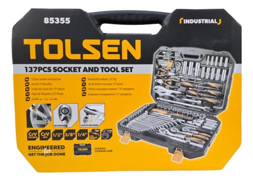 Kit De Herramientas Tolsen Industriales 137 Piezas - Sc - Color Negro Con Naranja