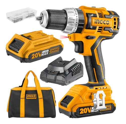 Taladro Inalámbrico Impacto 20v Ingco Brushless 1/2 Pulgadas Amarillo