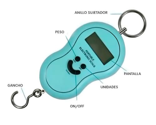 Balanza Digital Portátil De Mano Hasta 50 Kg. Valija Pesca Color Amarillo