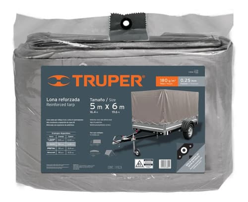Lona Reforzada Gris 5 X 6 Mt Truper 15366 Color Negro