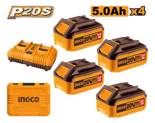Set X 4 Baterias 5ah + Cargador Doble + Valija Ingco Fbcli20