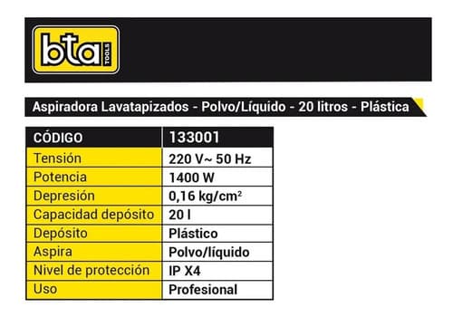 Aspiradora Bta Tools Alpl20 20l Amarilla Y Negra Eli Color Amarillo/negro