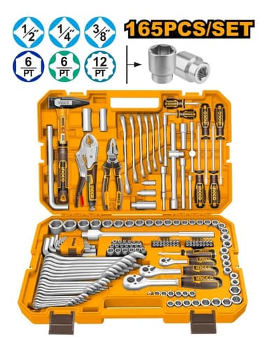 Kit De 165 Herramientas Combinadas Ingco Hkthp51658 Amarillo