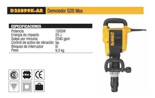 Martillo Demoledor Dewalt 1500w 25joules Maleta D25899