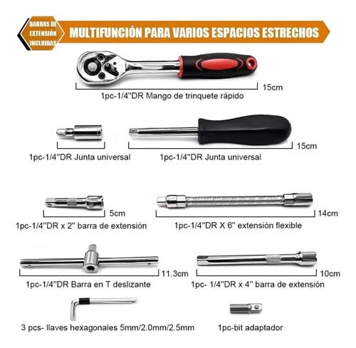 Juego Mecánico 46 Piezas Ipeleric Llave Trinquete 1/4 Ergonómico