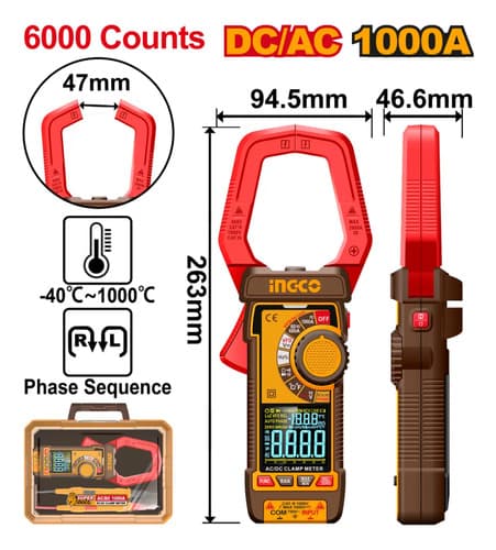 Pinza Amperimétrica Digital Dc/ac 1000a Ingco Dcm610002