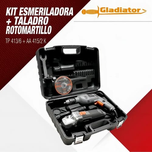 Kit Taladro Percutor + Amoladora Angular Color Gris Frecuencia 50-60hz