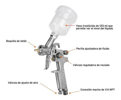 Pistola Para Pintar Gravedad 120ml Boquilla 1mm Truper 11097