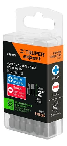 Juego De Puntas Combinadas De Acero 2'' Para Desarmador 5pzs