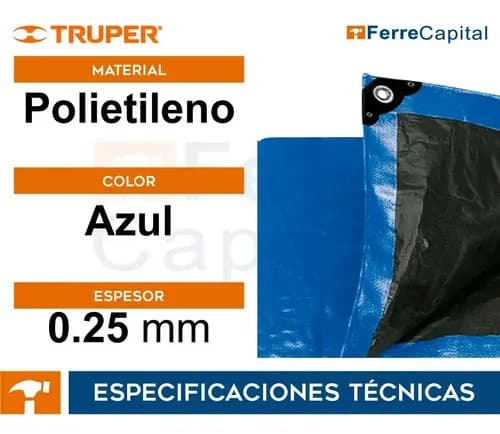 Lona Reforzada, 3 X 3 M, Azul Truper 15370