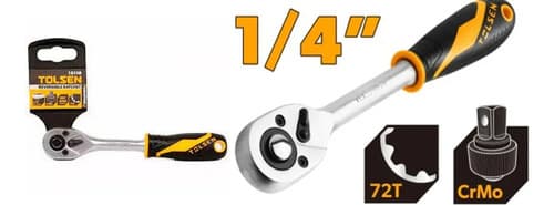 Llave De Tubo Con Criquet Encastre 1/4 Ind Tolsen 15118 Negro