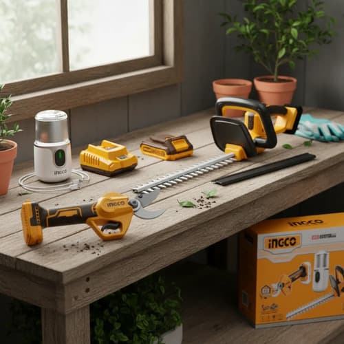Combo De Tijera De Poda A Bateria Brushless + Cortacerco 20v Amarillo