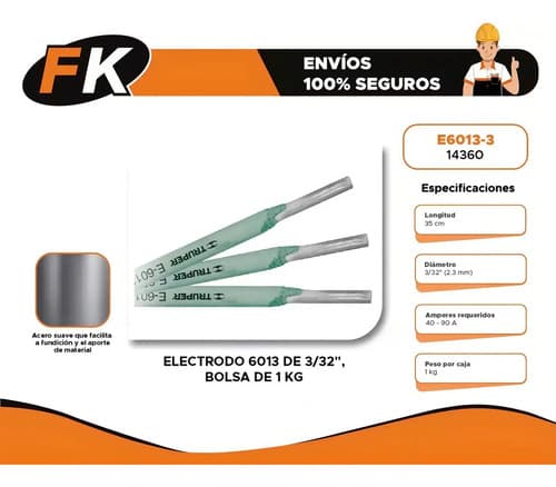Electrodo 6013 De 3/32', Bolsa De 1 Kg Truper 14360