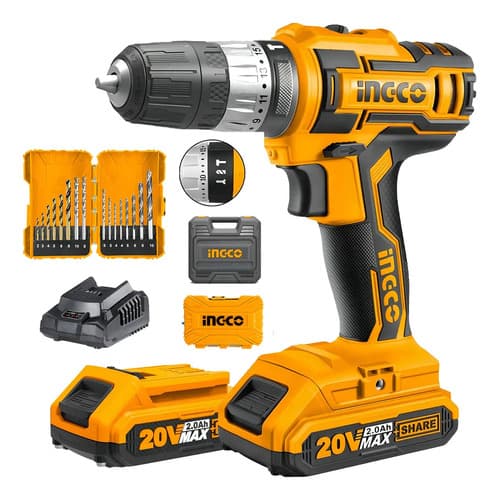Taladro Percutor Atornillador 20v Portátil + Set Brocas Color Naranja Claro Frecuencia 50hz/60hz