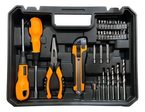 Taladro Atornillador Inalambrico Lusqtoff 2 Baterias 12v + Kit 32 Acc Naranja