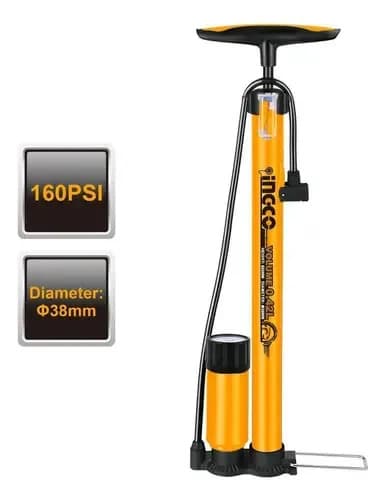 Inflador De Pie Manual Ingco 160 Psi Con Manómetro 500mm Amarillo