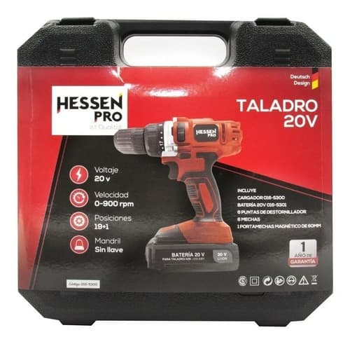 Taladro Atornillador Inalámbrico Hessen 016-5300 + 1 Batería De 2ah + Accesorio Con Maletín De Transporte Rojo/negro