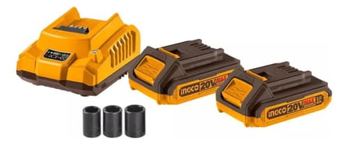 Llave De Impacto A Bateria 400nm P20s Bl Con 2 Bat Carg + Valija Ingco Ciwli2040 Amarillo