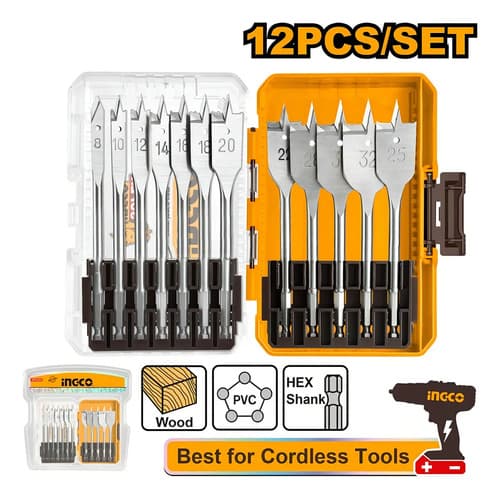 Set De 12 Brocas Planas Para Madera Ingco (8-32) Akdl1206