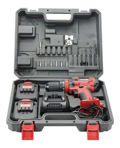 Taladro Atornillador Inalambrico Equus 1009ft 20v 2 Bateria Litio Maletin Color Rojo