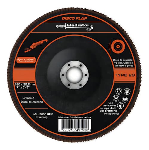Disco Flap Cóncavo Gladiator Pro 180mm G.60 - Venta Mínima Color Negro