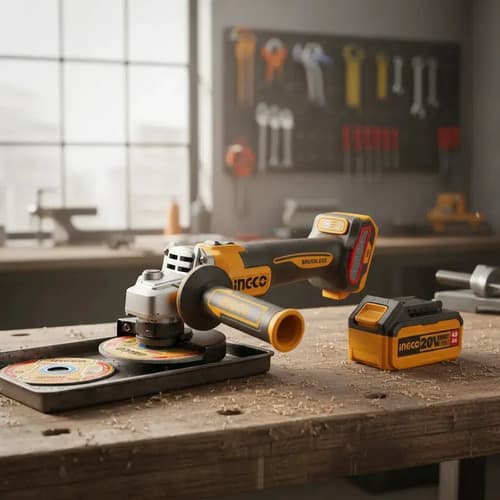 Amoladora Angular Inalambrica Ingco 115mm Bateria + 5 Discos + Cargador Cagli261521 Naranja